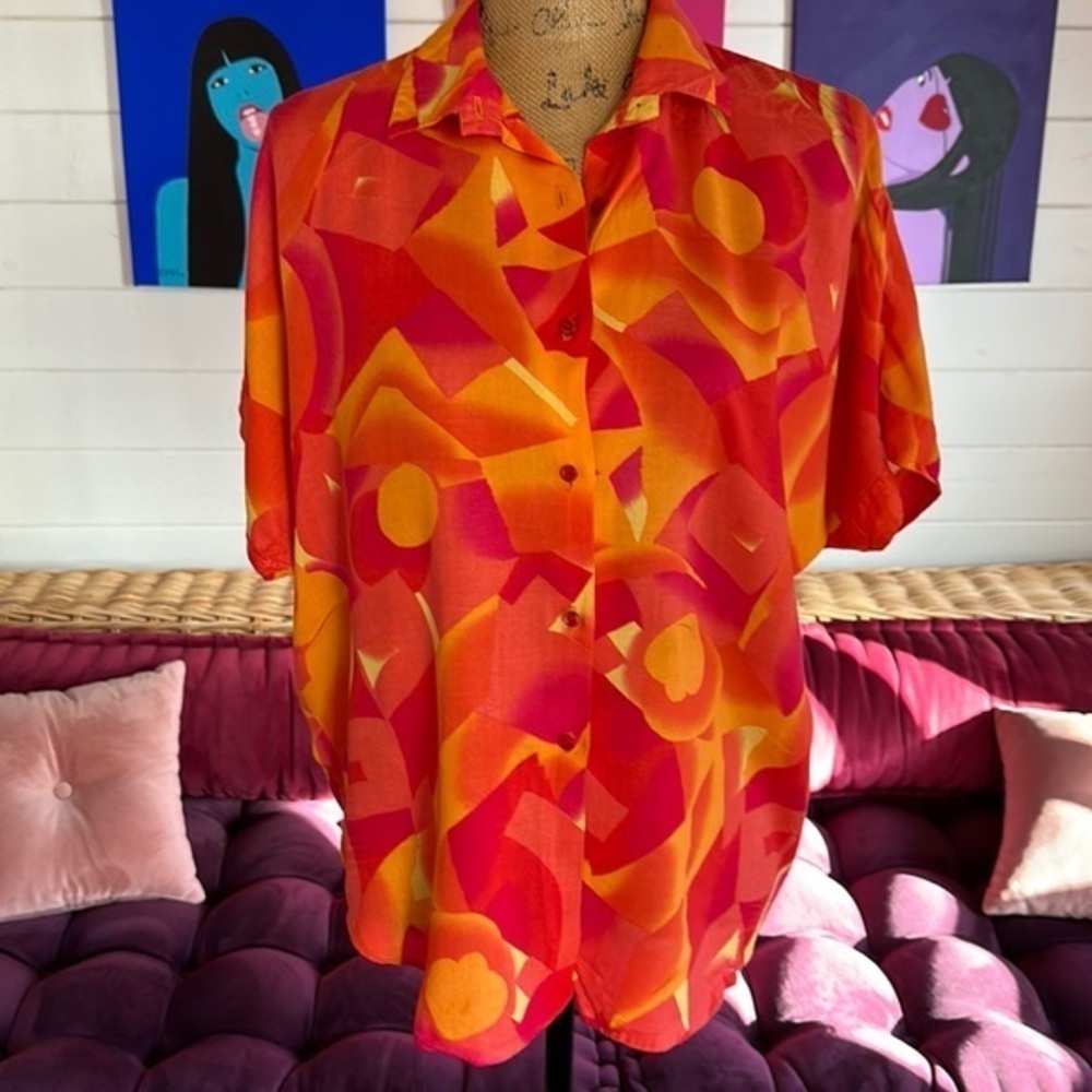 🌈🌈🌈  Vintage, top medium orange gold Claude d’ Alban blouse button up